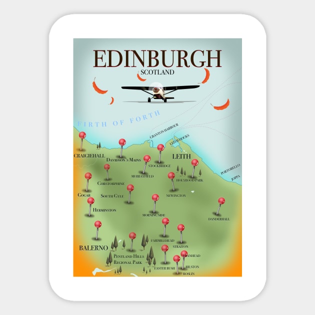 Edinburgh Vintage Travel map Sticker by nickemporium1